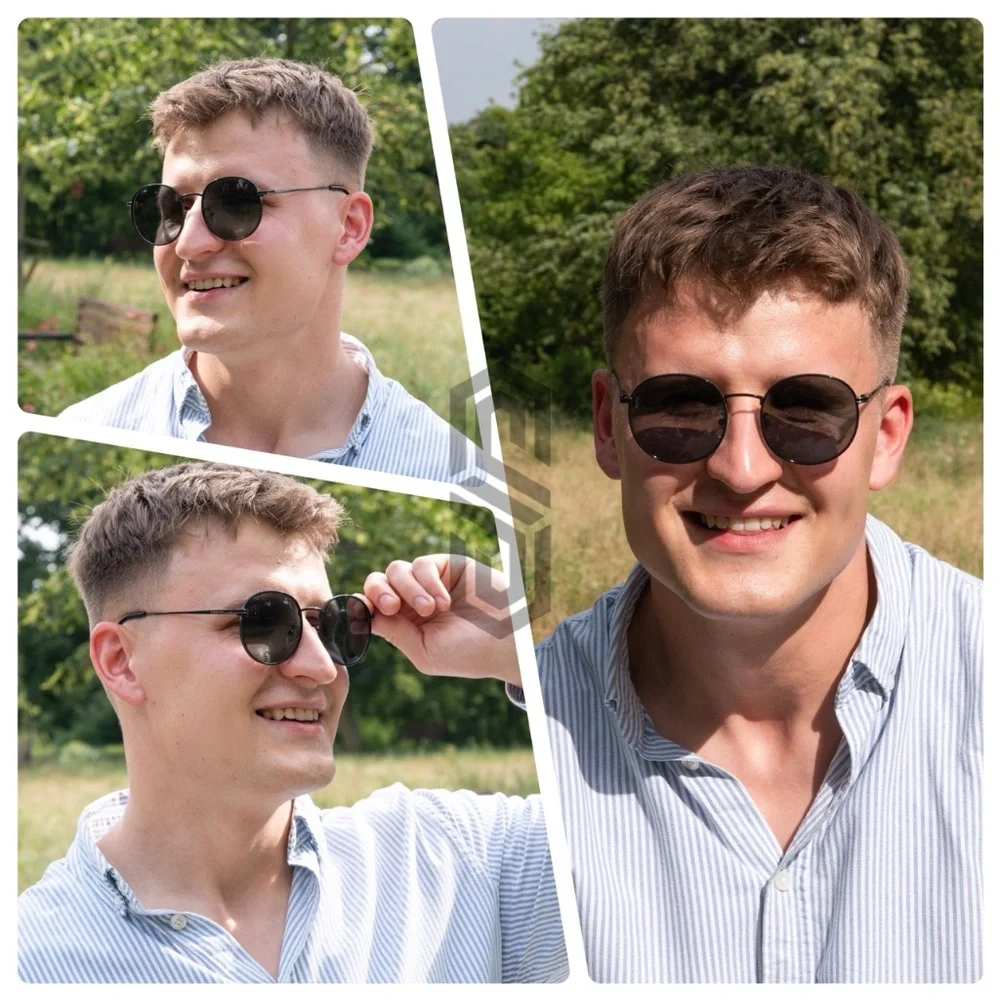 🇺🇸Real Glass Lenses Round BLACK Standard 52mm Sunglasses Men/Women